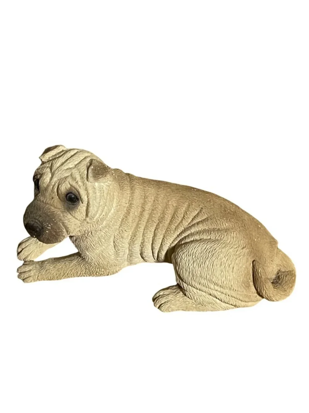 Shar-Pei Puppuy Dog Figurine Hand-Painted Resin Collectible Tan Brown Sculpture